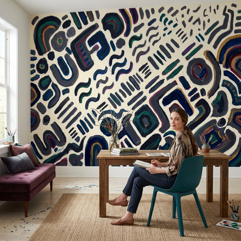 Papier peint neutre sur fond blanc, Non tissé, 120 po x 96 po