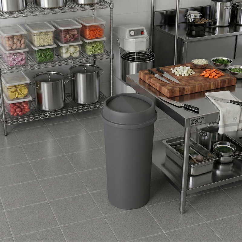 Poubelle commerciale en plastique 22 gallons avec couvercle, Gris
