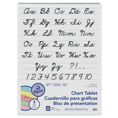 Pacon Corporation Coloured Paper Chart Tablet, Cursive Cover, 5 Assorted Colours, 1" Ruled, 24" X 32", 25 Sheets, Pack Of 2
