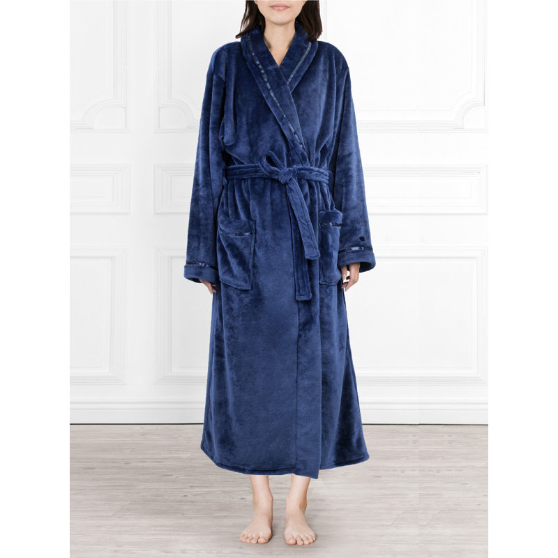 Peignoir mi-mollet en molleton avec poches, G / TG, Bleu