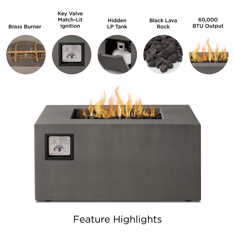 Estes Concrete Propane Fire Pit Table by Jensen Co., Carbon, 19" H x 40" W x 40" D, Propane
