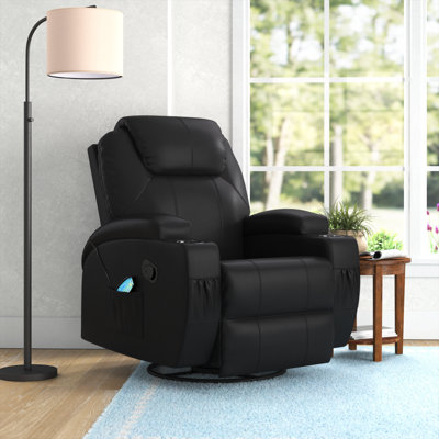 Basia 32.5" Wide Leather Adjustable Recliner with Massager，360° Rotatable