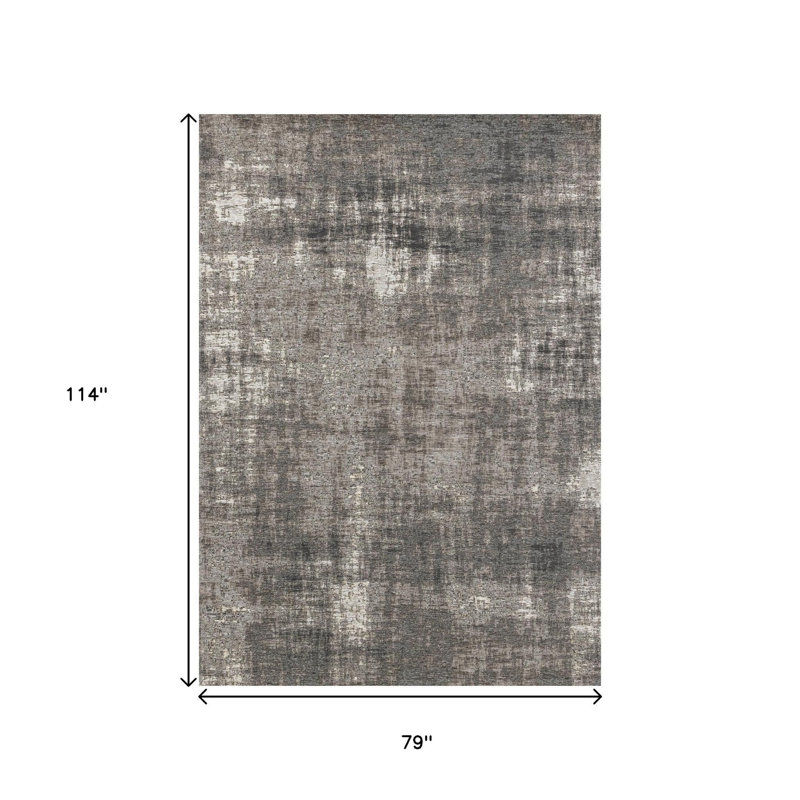 Tapis abstrait gris et blanc cassé 7 pi x 10 pi