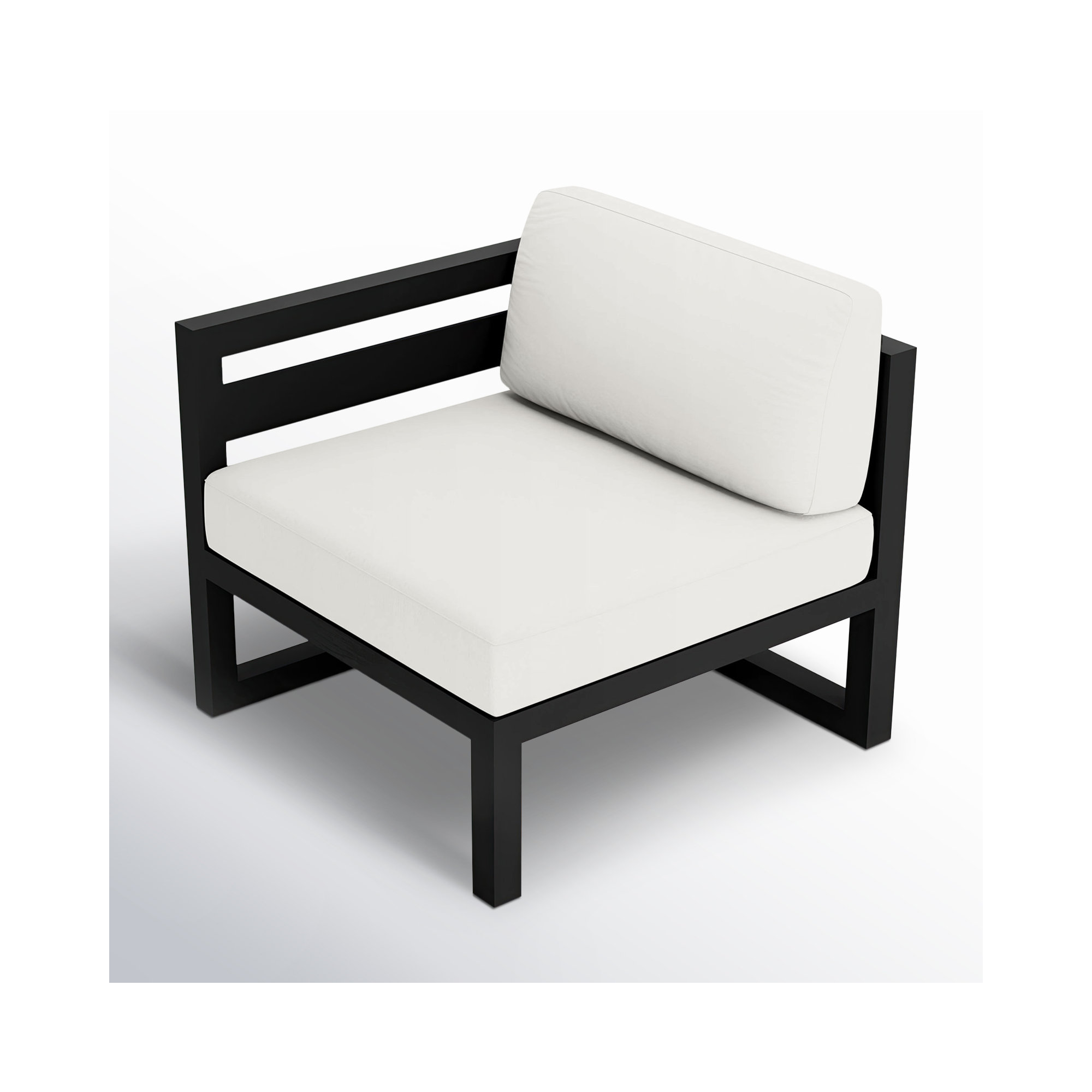 Smith Outdoor Left Arm Lounge Chair with Sunbrella Cushions, Canvas Natural, Black