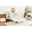 Lit double blanc avec compartiments de rangement cachés et look tissé moderne - Espace pour les chambres d'amis et matelas pliable