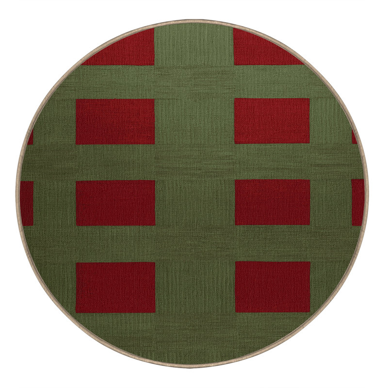 Tapis brun à carreaux lavable à la machine, Rond 3 pi