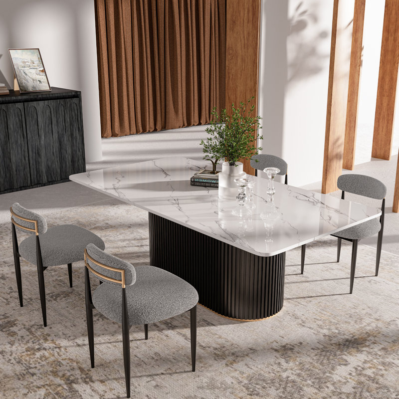 Velora 5 Piece Rectangle Faux Marble Dining Table Set, Gray