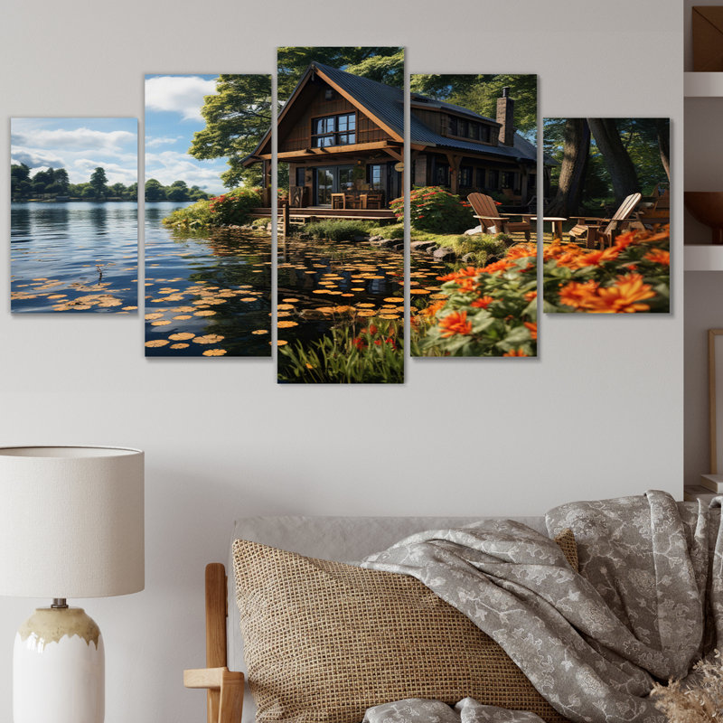 Odis - Lakehouse, reproduction sur toile - 5 panneaux