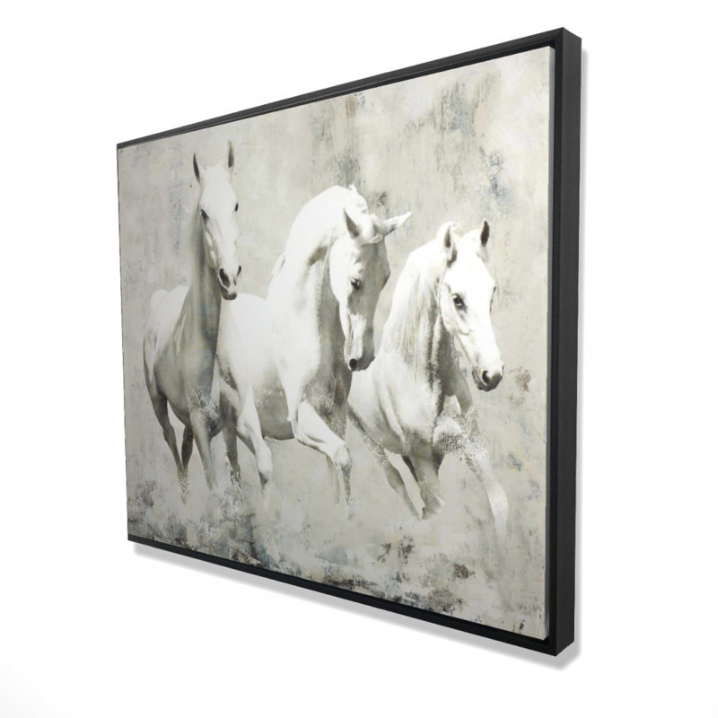Three White Horses Running Print On Canvas