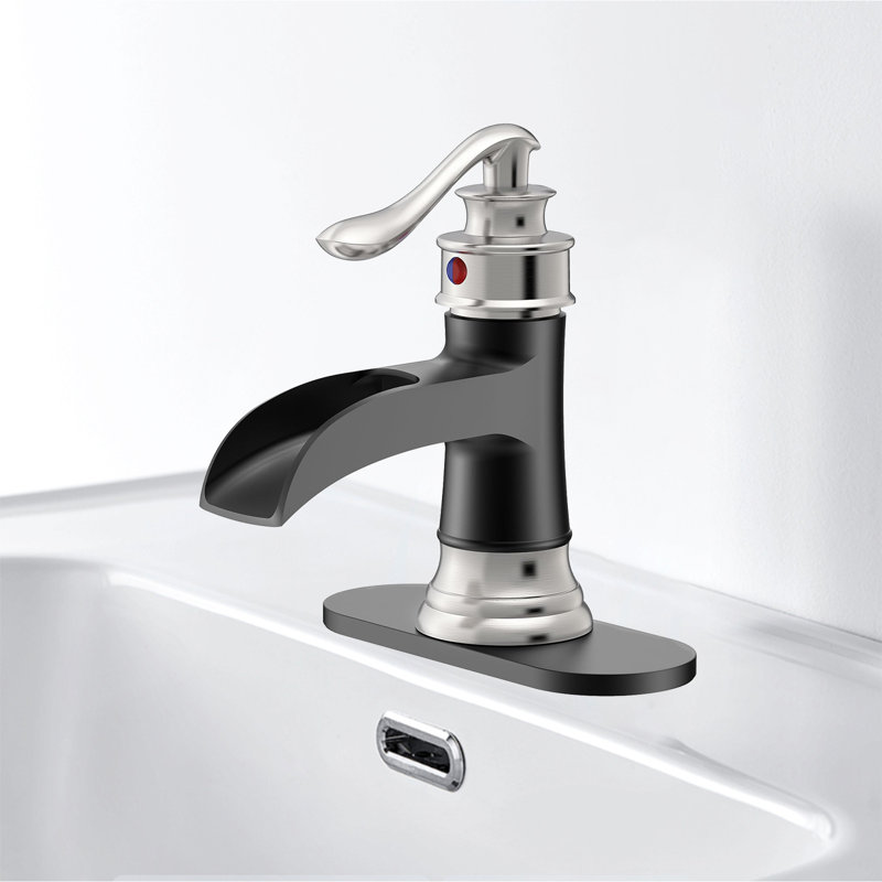 Heritage Falls Single-Handle Waterfall Bathroom Faucet - Complete With Pop-Up Drain & Deck Plate, Matte Black/Brushed Nickel