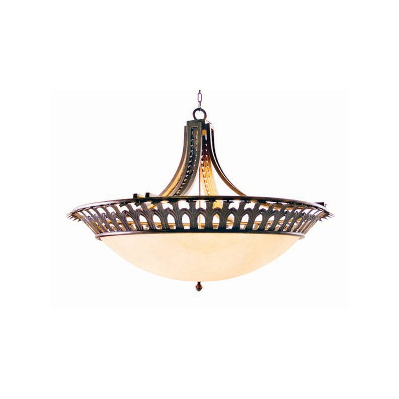 Luminaire suspendu unique à 6 lumières Hampton, Barrière de fer antique, Parchemin blanc