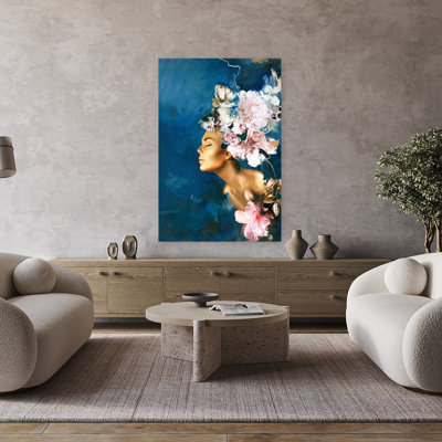 Or sur fond bleu, pivoine