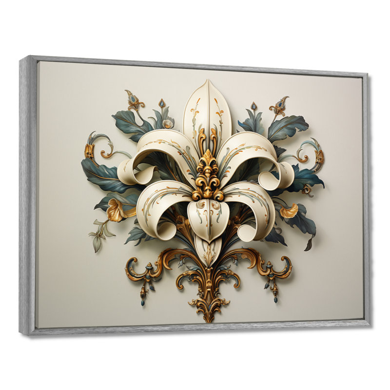 Fleur-De-Lis A Lilly Flower Ii - Symbols Wall Art, H 12 po x l 20 po x P 1 po, Encadrement argenté