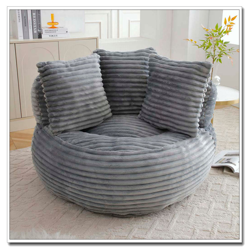 Grande chaise en velours côtelé avec bourre, Gris