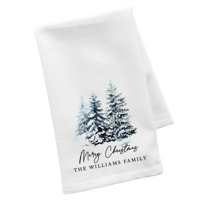 Custom Merry Christmas Family Name Kitchen Towel, Flour Sack Tea Towel, Holiday Decor, 1-Pk