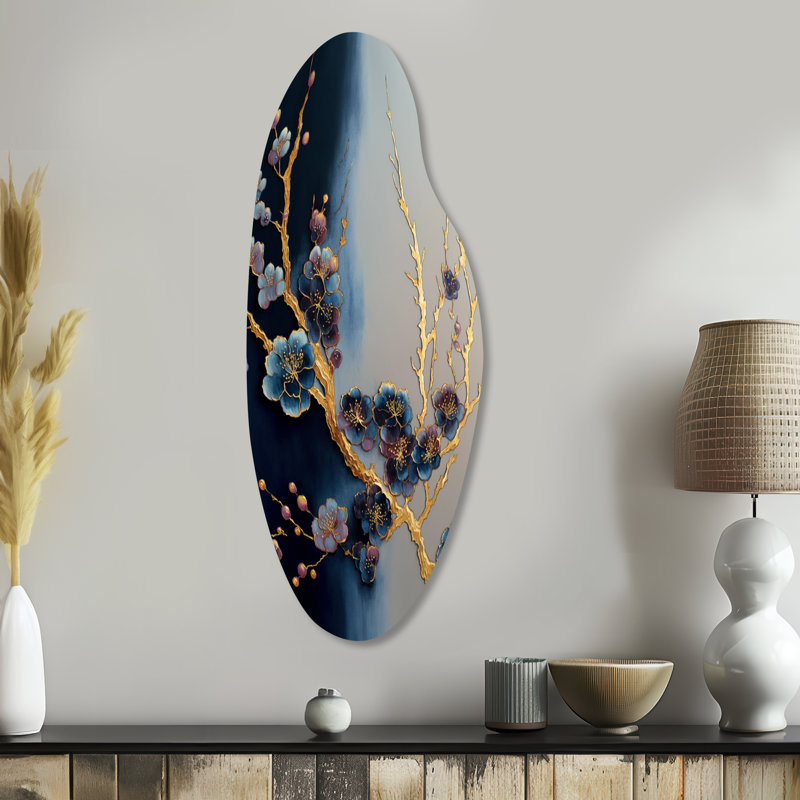 Art mural asymétrique en forme de cerisier bleu II, H 38 po x l 15 po x P 1 po