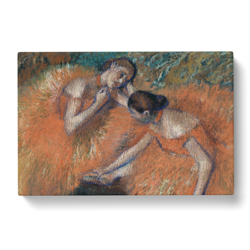 Two Ballet Ballerina Dancers In Orange by Edgar Degas - Wrapped Canvas, 40cm H x 60cm W x 3cm D