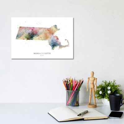 Massachusetts State Map - Wrapped Canvas Painting
