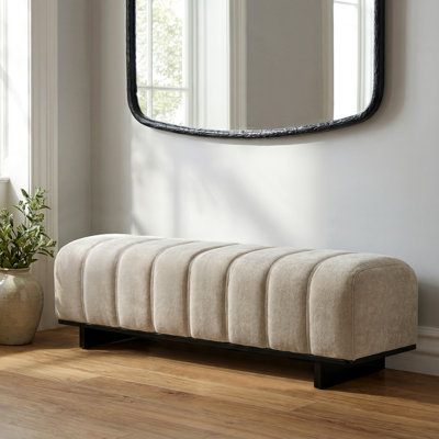 Varelia Modern Upholstered Dining Bench with Rubber Wood Legs and Channel Tufting