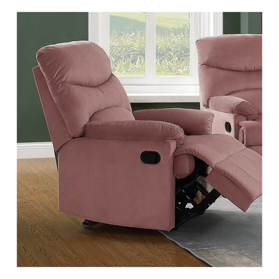 Contemporary Blush Pink Velvet Manual Recliner Chair with Tufted Back and Pillow Top Arms