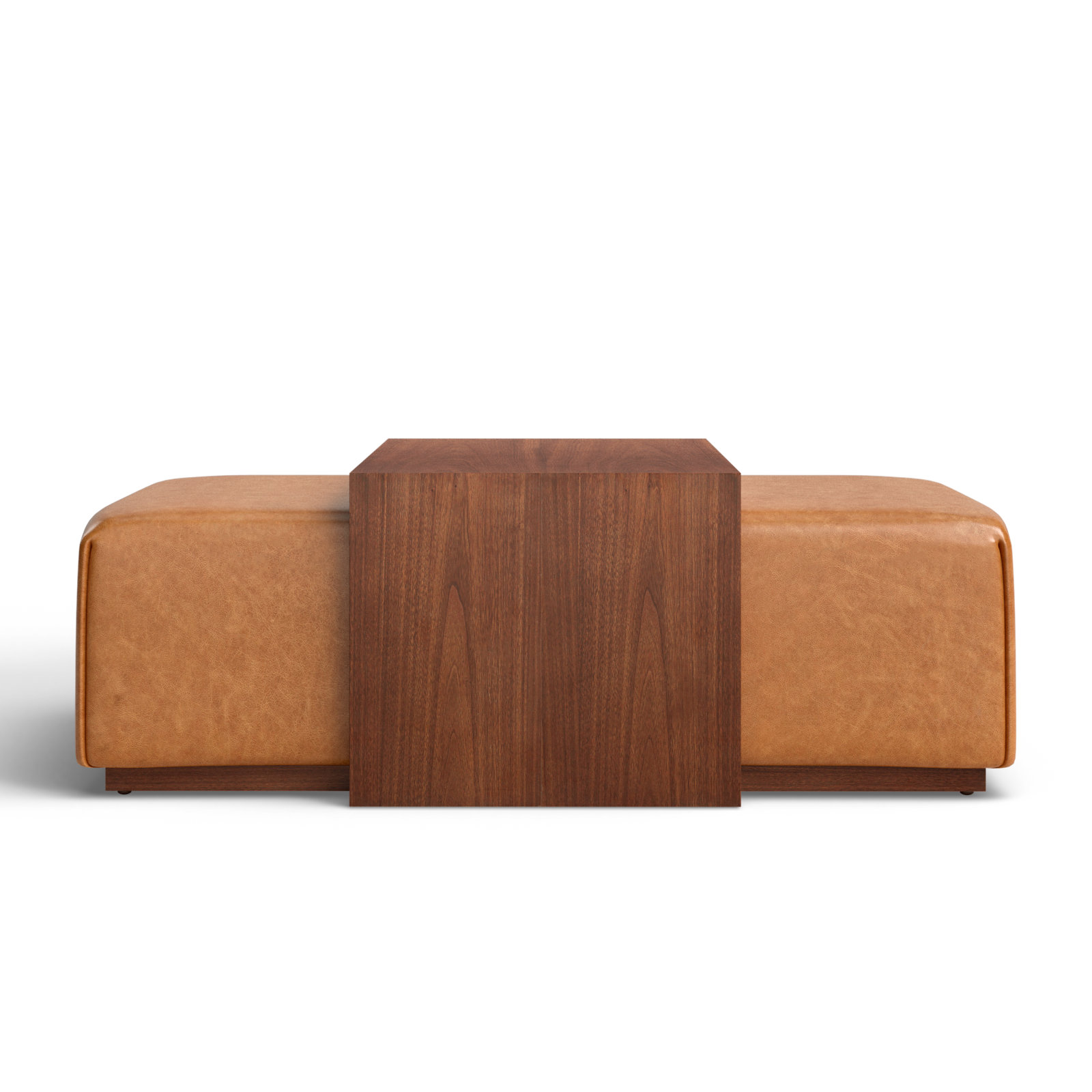 Indi Full Grain Genuine Italian Leather Ottoman With Walnut Table