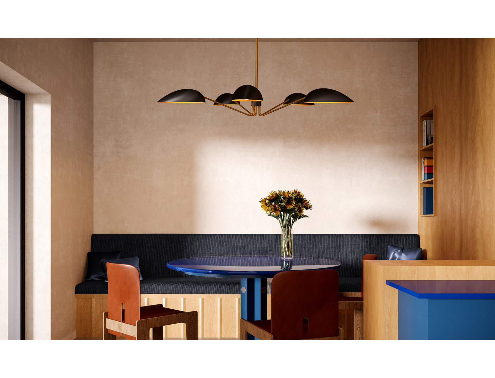 Raelle 5 Light Pendant, Aged Gold/Matte Black