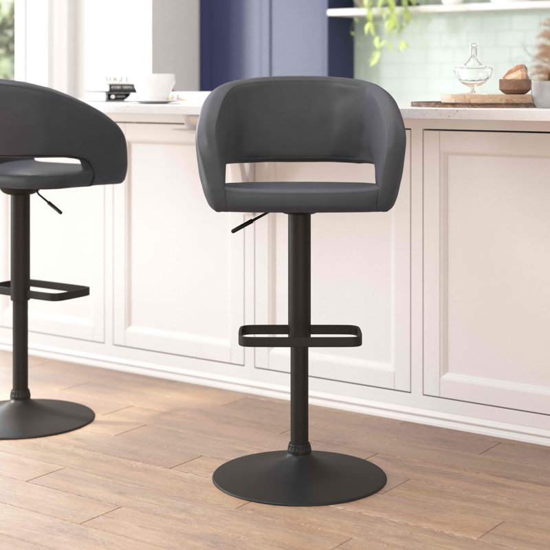 Amberlie Modern Upholstered Adjustable-Height Barstool with Footrest by Flash Furniture, Black, Gray, 1