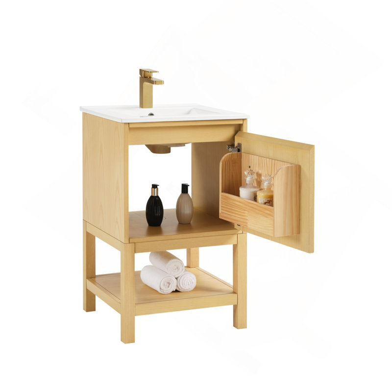 Meuble-lavabo de 20 po en bois massif pré-assemblé avec tablette réglable - Bois de frêne, Natural