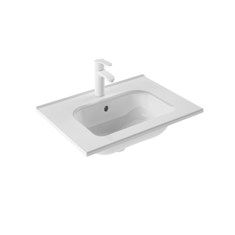 WS Bath Collections Slim 18'' Glossy White Porcelain Square Bathroom Sink with Overflow