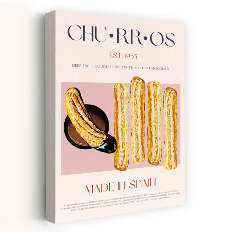 Churros avec chocolat, art mural traditionnel contemporain, H 18 po x l 12 po