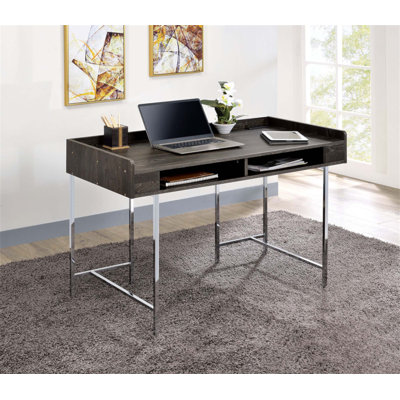 Bureau d'ordinateur moderne avec support USB avec espace de tiroir, fabrication en bois et en acier pour un rangement efficace