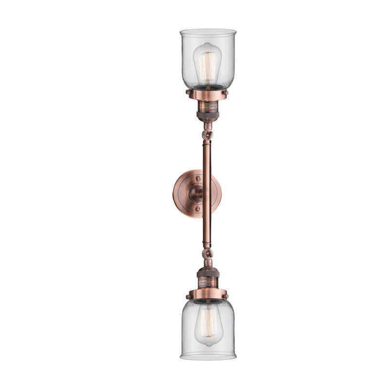 Éclairage pour meuble-lavabo 19 po 2 lumières Bell, Cuivre antique, H 10 po x l 16 po, Clair
