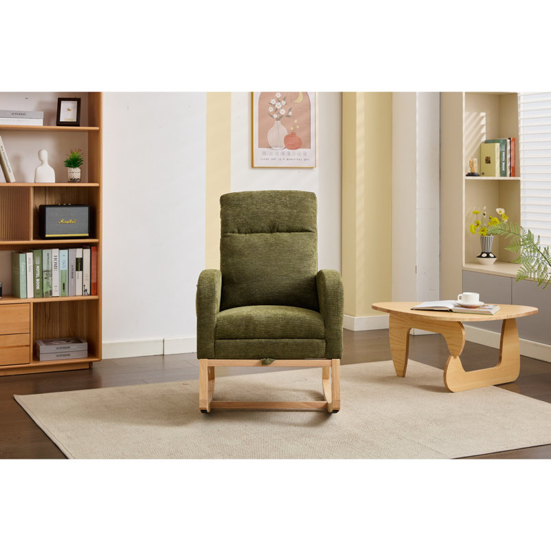 Chaise berçante avec tissu doux et éponge haute densité, structure en contreplaqué massif, poche latérale, cyan, coussins de pieds antidérapants d'une profondeur de 29,6 po, produit 29,41