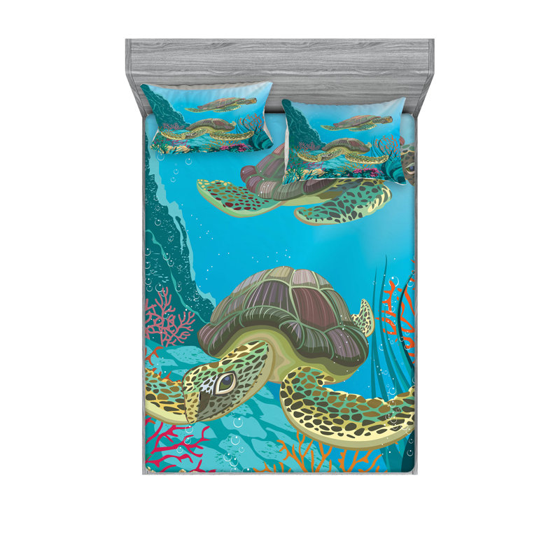 Multicolore drap-housse et coussin décoratif Ambesonne Ocean, Ensemble de draps pour très grand lit californien