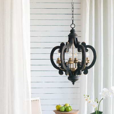 Luminaire suspendu style champêtre en bois français à 6 lumières avec chaîne réglable 28 po French Country