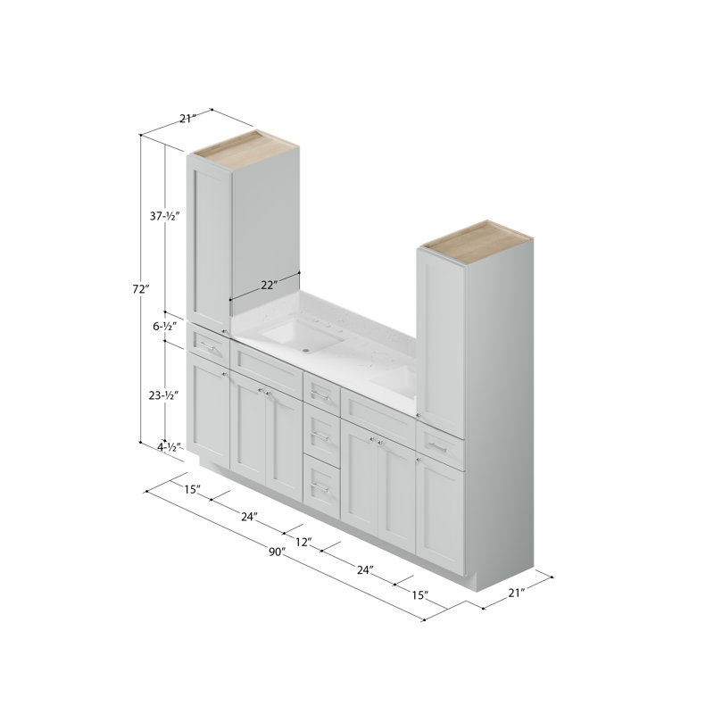 Ensemble de meuble-lavabo double 90 po Disar, Gris