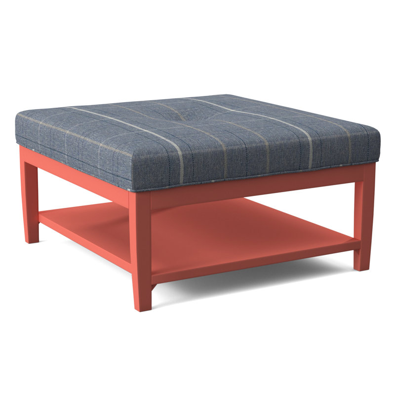 Hammond Square Ottoman, Antique Black Finish, Lapis Plaid; 0126-63