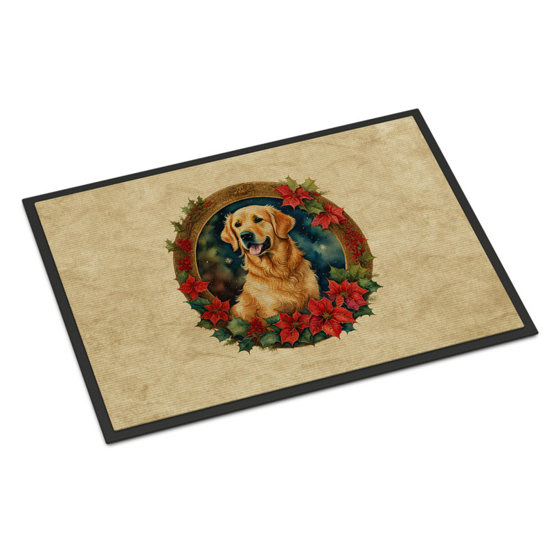 Paillasson Golden Retriever Christmas Flowers_2371, L 18 po x L 27 po