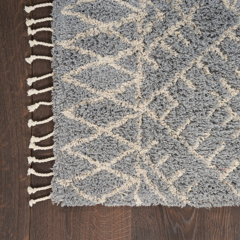 Cotton Geometric Rug, Runner 2'3" x 6', Light Gray