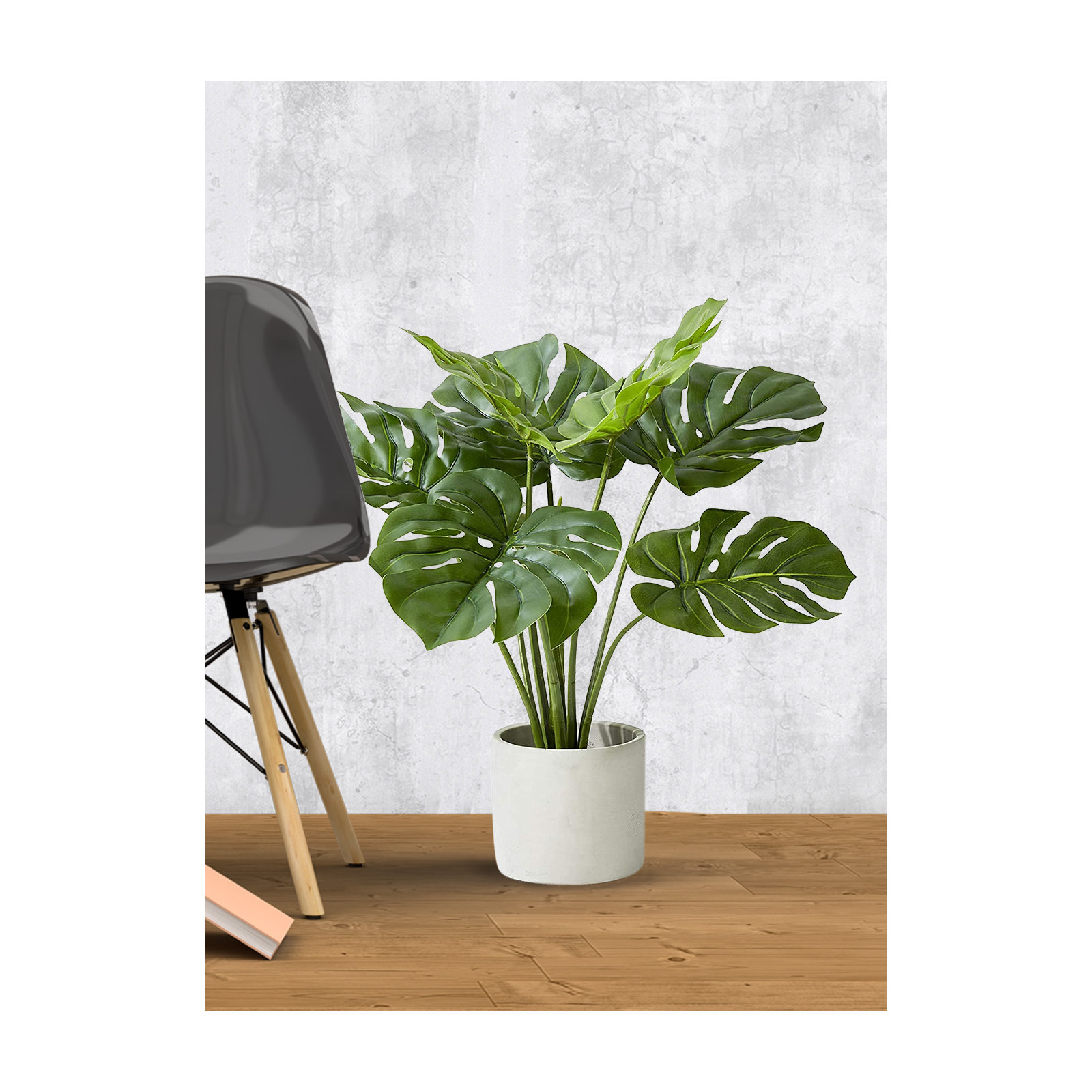 21'' Faux Evergreen Plant in Cement Pot, 1