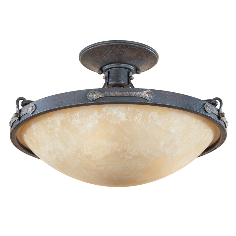 Austin 16.25'' Weathered Saddle Brass Bowl Semi-Flush Light