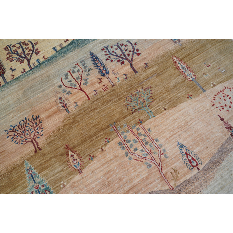 Tapis chameau et multicolore noué à la main de haute qualité