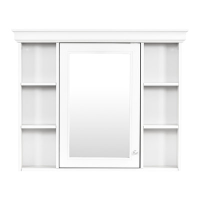 Armoire à pharmacie murale blanche de 35,51 po x 7,34 po et 28,22 po, grand rangement, charnières, tableau, tablettes réglables, fonction de fermeture en douceur, poignée en métal argenté, style luxueux, idéale pour le miroir de salle de bain