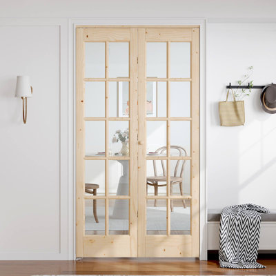 Glass And Solid Wood Bi-Fold Door With Installation Hardware Kit