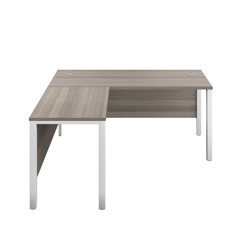 Buariki L-Shaped Metal Base Executive Desk, Left Hand Return, Grey Oak/White, 73cm H x 160cm W x 180cm D