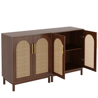 Buffet buffet de 2 pièces, armoire de rangement décorative en rotin avec portes