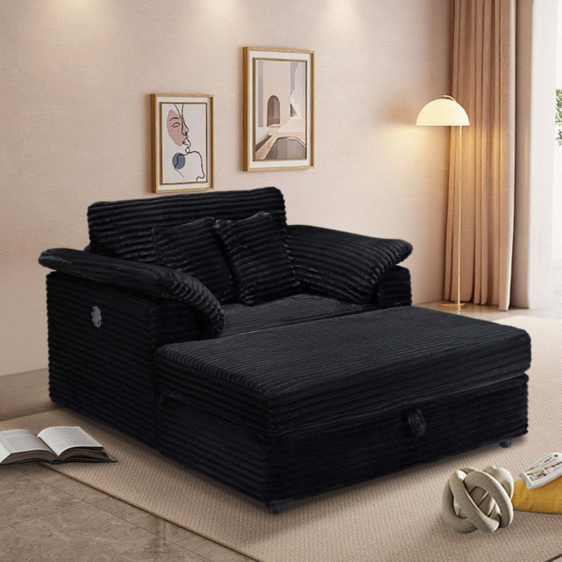 Canapé en tissu d'ameublement avec repose-pieds 47,24 po, Noir