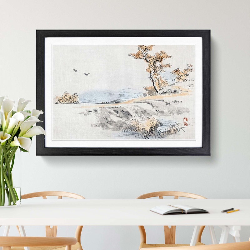 Two Flying Birds by Kono Baireir - Picture Frame Painting Print, 27cm H x 36cm W x 2cm D, Black Framed