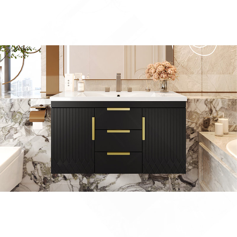 Meuble-lavabo mural 36 po avec 2 tiroirs, Noir