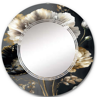 Pirja Grey Gold Flower Bouquet I - Floral Wall Mirror